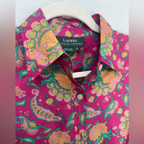 Ralph Lauren 100% Silk Pink Floral Paisley Collared Shirt Size S - Picture 3 of 7